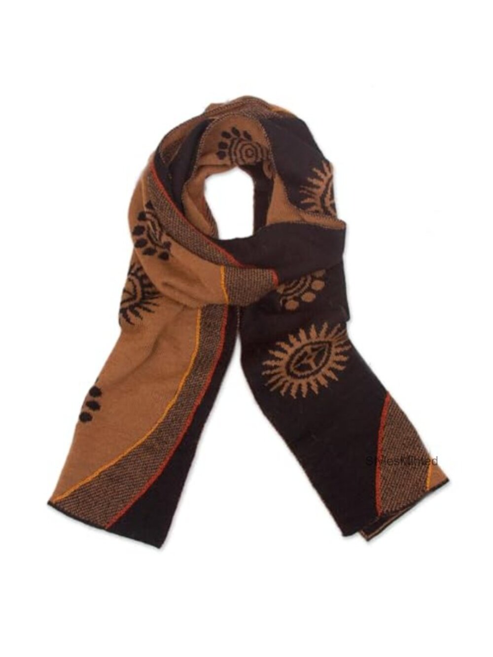 Alpaca Blend Reversible Scarf Sun Motif Wool Wrap Patterned Peru